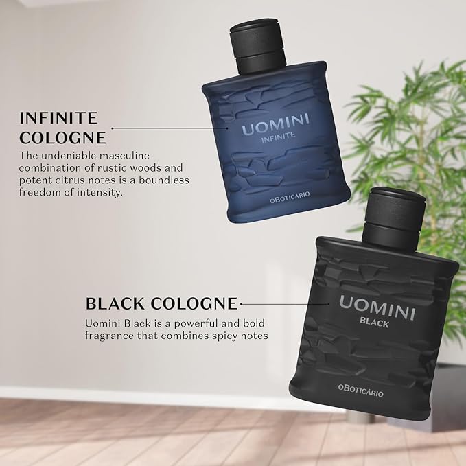 O BOTICARIO UOMINI BLACK Cologne for Men, Long Lasting Premium Cologne for Men, 100ml
