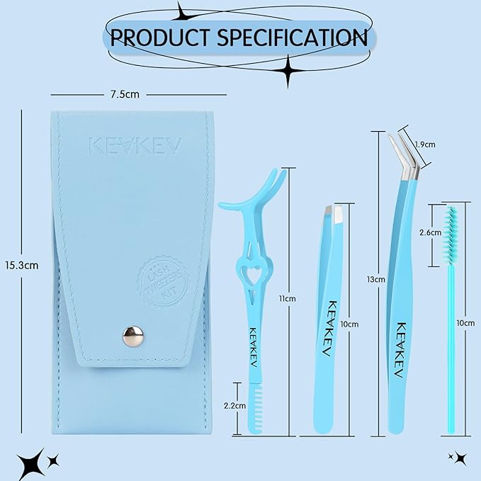 KevKev Lash Tweezers & Applicator Set - 3 in 1 Lash Extension Tool with Brush for False Lashes