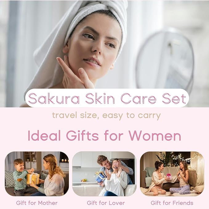 Skin Care Set Sakura Mother's Day Gifts for Mom - Skin Care for Teens 10-12 Gifts Japan - Skincare for Girls 10-12 - Gift Set for Women with Cleanser,Serum,Cream(One Size, 8PCS Sakura Scent)