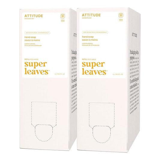 ATTITUDE Liquid Hand Soap, EWG Verified, Plant and Mineral-Based, Vegan Personal Care Products, Lemon Leaves, Bulk Refill Format, 135.26 Fl Oz