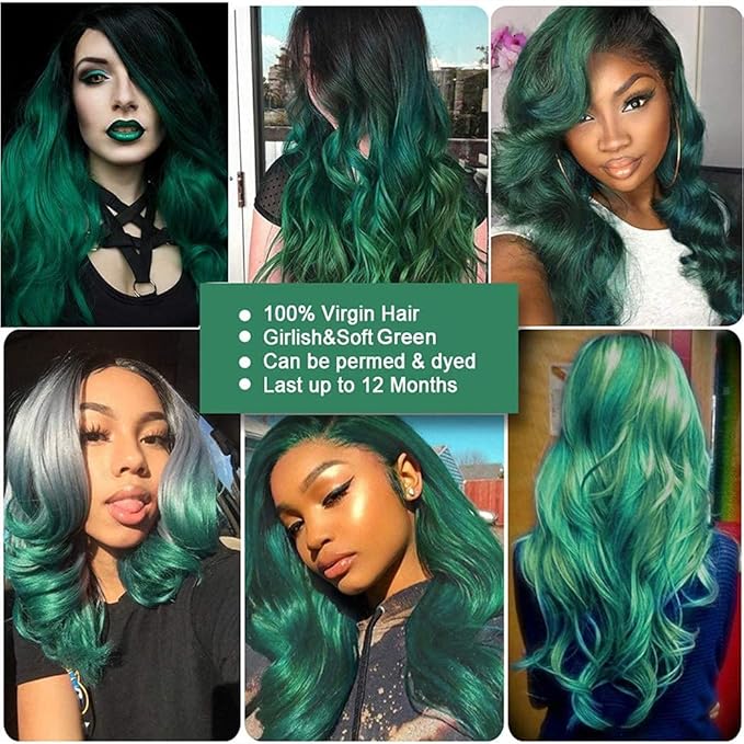 SEXAYHAIR Ombre Green Brazilian Body Wave Human Hair Bundles 2 Tone Ombre Hair 1 Bundle Remy Hair Body Weft Unprocessed Virgin Human Hair Bundles for Women (24", Body 1B/Green)