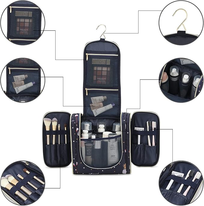 Lychii Hanging Toiletry Bag for Women, Cosmetic Makeup Bag Travel Organizer, Large