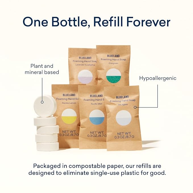 BLUELAND Foaming Hand Soap Refill Tablets, 4-Pack, Variety Scents, Eco Friendly Cleaning Products, 4 x 9 Fl oz