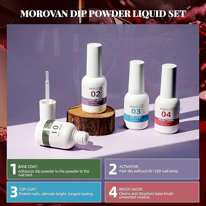 Morovan Dip Powder Nail Kit: Starter Kit 54pcs Nails Dipping Powder Set 18 Colors with Electric Nail Drill