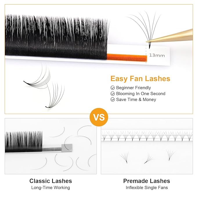 NAGARAKU Easy Fan Eyelash Extensions Volume Lash 0.05 C curl 9mm Rapid Blooming Faux Mink Cluster For Beginners Soft Professional Lash Supplies