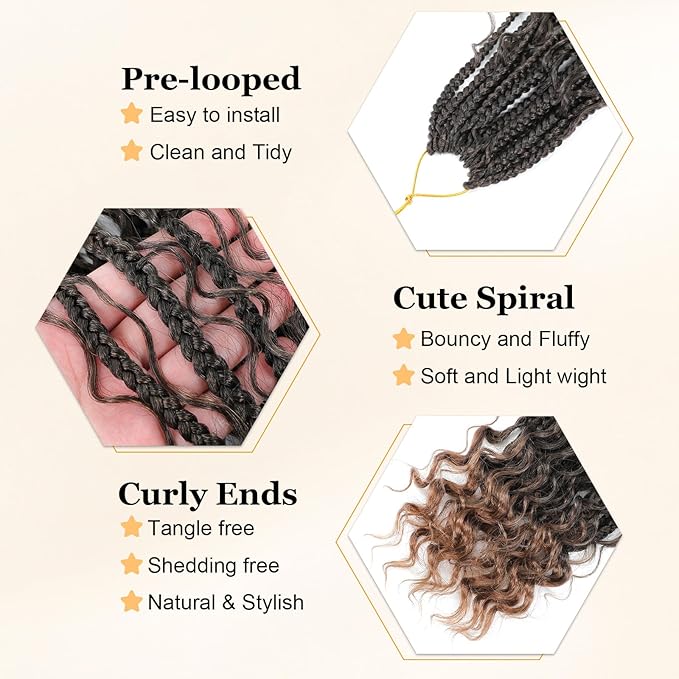 9 Packs Goddess Box Braids Crochet Hair Boho Crochet Box Braids With Curly Ends Crochet Hair For Black Women, 24 Inch Pre Looped Bohemian Crochet Box Braids Hair (24Inch 9 Packs,T30#)