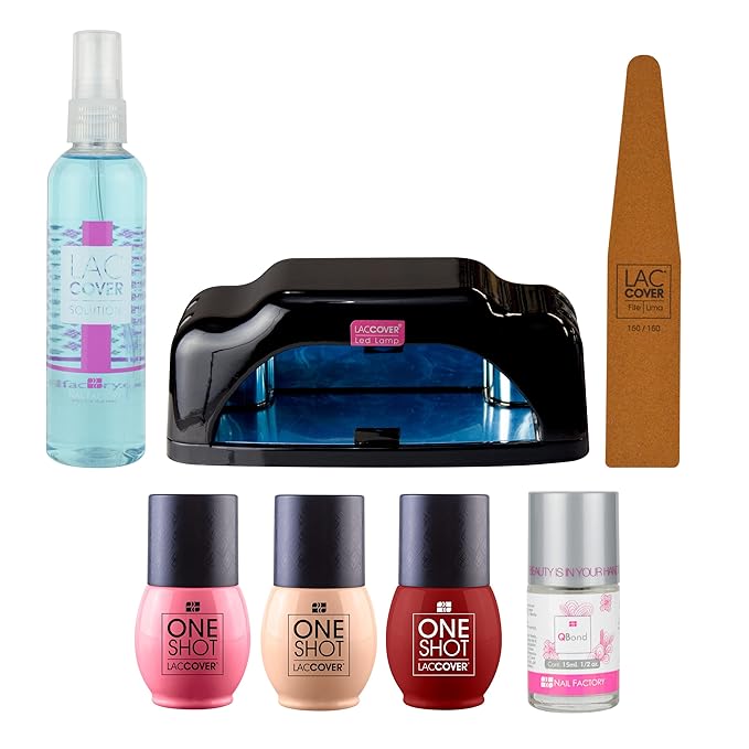 ONE SHOT LACCOVER - GEL NAIL POLISH SET KIT WITH 9W MINI LED LAMP, 7 PCS