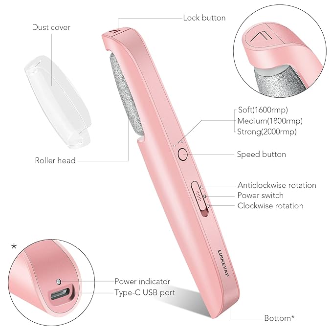 Electric Callus Remover for Feet, Professional Pedicure Kit Foot Scrubber for Dry, Dead, Cracked, Hard Skin, at Home Feet Spa Care Kit for Men & Women (Pink)