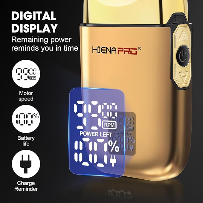 Foil Shaver for Men Barber, Double Electric Foil Trimmer, Professional Electric Razor, Close Shaver, Cordless Rechargeable with USB, Detachable Design, LED Display, Gold