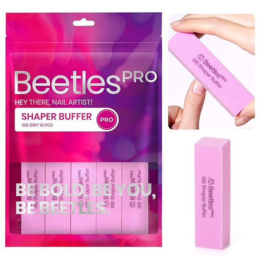 Beetles Nail Buffer Sanding Block 100 Grit 4-Sided Nail Buffers Blocks Nail File Pink for Nail Art Manicure 10 Pack