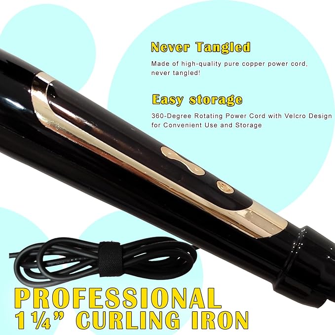 abp 1.25 Inch Curling Iron Extra Long Barrel with Ceramic Coating for Long/Medium Hair,1 1/4 INCH LCD Display Instant Heat up to 450°F with clamp,Hair Style Tool Girls & Women
