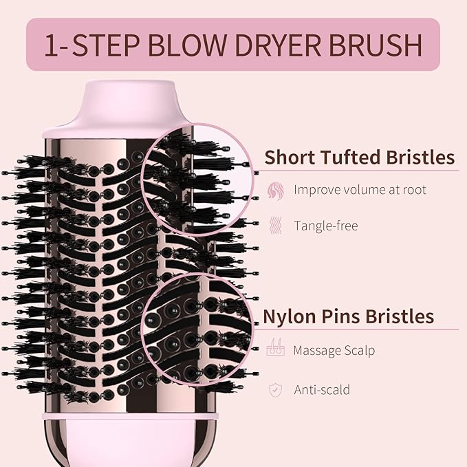 Hair Dryer Brush Blow Dryer in One Upgraded 4 in 1 Hair Dryer and Styler Volumizer with Negative Ion Anti-frizz Ceramic Titanium Barrel Hot Air Brush Hair Straightener Brush