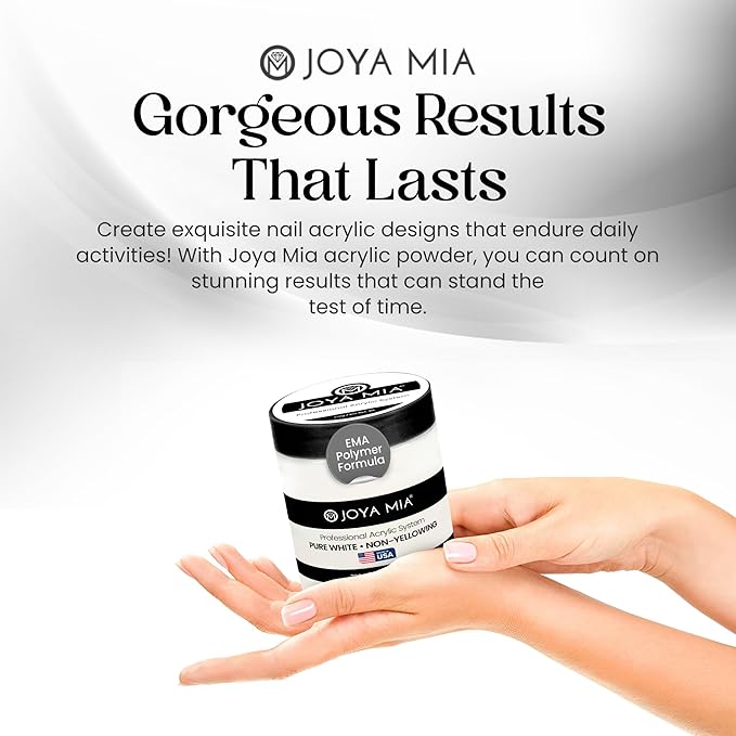 Joya Mia Acrylic Powder for Nails, MMA-Free, Super Adhesion Professional Powder for Flawless & Long-Lasting Nail Enhancements, Easy Application, Vibrant & Stunning Colors - Pure White, 8 oz