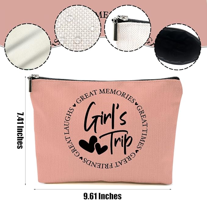 4Pcs Girls Trip Gifts Favors, 2025 Girls Weekend Gifts Makeup Bag, Bestie Gifts Weekend Bag Summer Vacation Cosmetic Bag, Friendship Gifts for Women Best Friend, Graduation Wedding Gifts Toiletry Bag