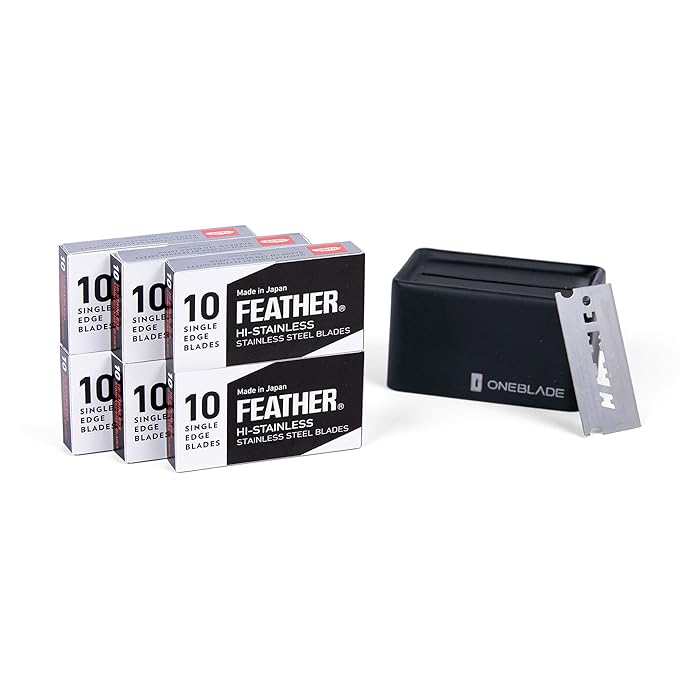 60 Feather FHS-10 Japanese Steel Razor Blades - Refill for OneBlade Core, Hybrid, & Genesis Razors - Single Blade Razor