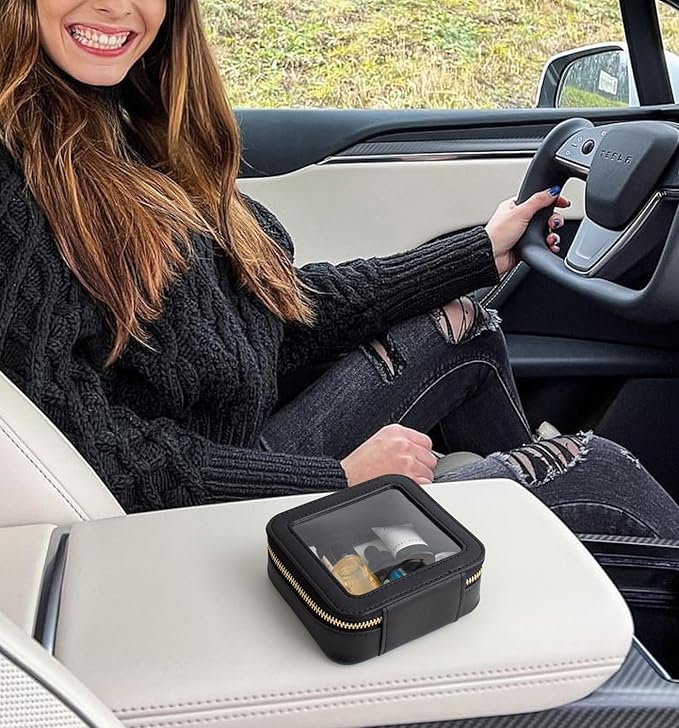 Small Makeup Bags for Purse TSA Approved Toiletry Bag Small Cute Clear Toiletry Bags for Carry-on Traveling Travel Size Car Accessories Essentials Organziation Storage for Women Girls(Black, Mini)