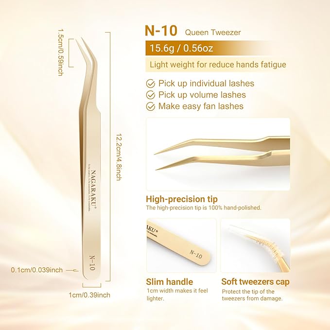 NAGARAKU Tweezers for Eyelash Extensions Curved Lash Tweezers for Volume Lashes Precision Pinzas Professional Easy Fanning Stainless Steel Precise Pointy Make Fans for Lashes Fanning(N-10)