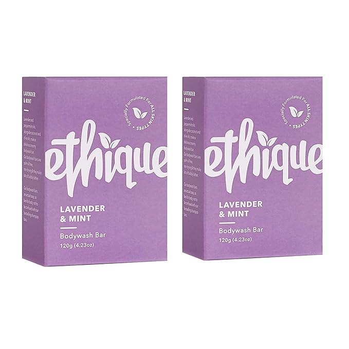Ethique Refreshing Lavender & Peppermint Soap Bar - Body Wash for All Skin Types - Plastic-Free, Vegan, Cruelty-Free, Eco-Friendly, 4.23 oz (Pack of 2)
