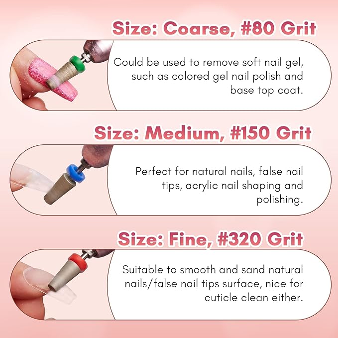 Makartt Tapered Barrel Carbide Diamond Sanding Buffer Bit Bundle 5 in 1 Tungsten Carbide Nail Drill Bit, Safety Cuticle Buffer Bit, Under Nail Cleaner Bit