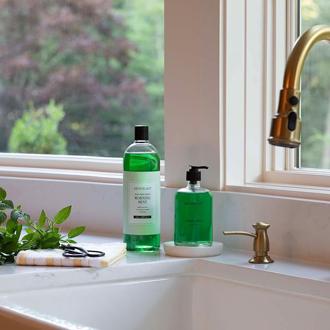 Archipelago Botanicals Morning Mint Hand Wash Refill, Liquid Hand Soap Refill, Fragrances with Mint, Basil and Mandarin, 33 fl oz
