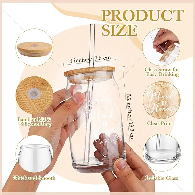 Irenare 8 Pcs Proposal Gifts Set Robes Makeup Bag Cup Cards Hair Tie Bracelet Diamond Pen Bridesmaid Gift Box(Champagne,Maid of Honor)