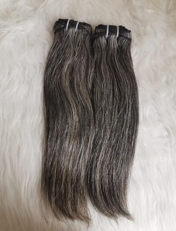 Raw Unprocessed Gray Hair Human Hair Bundles Natural Grey Hair Real One Donor Salt And Pepper Virgin Hair Weave (14" 16")