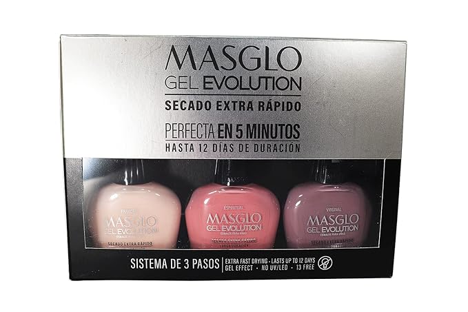 MASGLO Gel Evolution – Set of 3 Nail Polishes No UV/LED Lamp Needed, Fast-Drying, 12-Day Wear, 14-Free Formula, High-Gloss Finish, vegan (0.5 oz Each) h