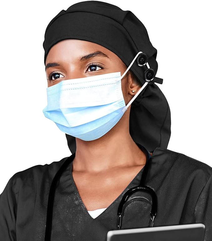 Satin Lined Work Cap with Button for Long Hair Women