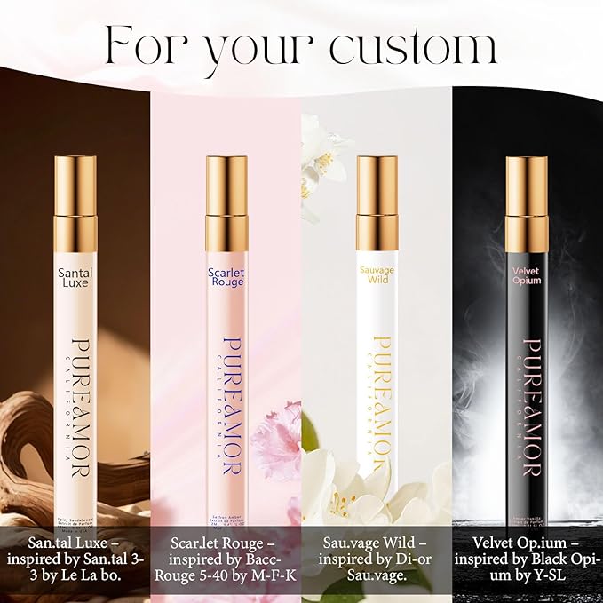 Pheromones Perfumes for Women, 4-pack Giftbox Perfume Set, Amber Vanilla, Saffron Amber, Woody Citrus, Spicy Sandalwood, 1.64fl. Enhanced Scents Pheromone Cologne for Men&Women,Travel Size Perfumes