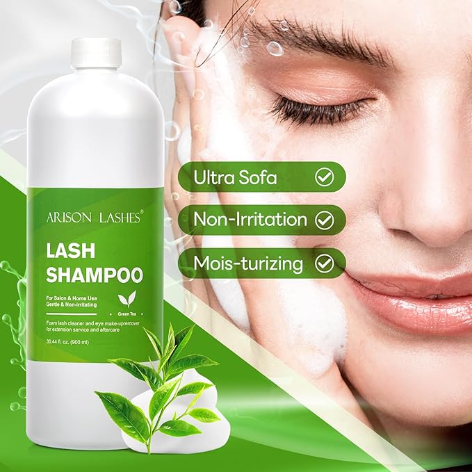 ARISON LASHES Lash Shampoo Large Bottle Eyelash Cleanser 900ML, Professional Lash Shampoo for Lash Extensions Premium Eyelid Foaming Cleanser for Salon and Home Use（tree tea）