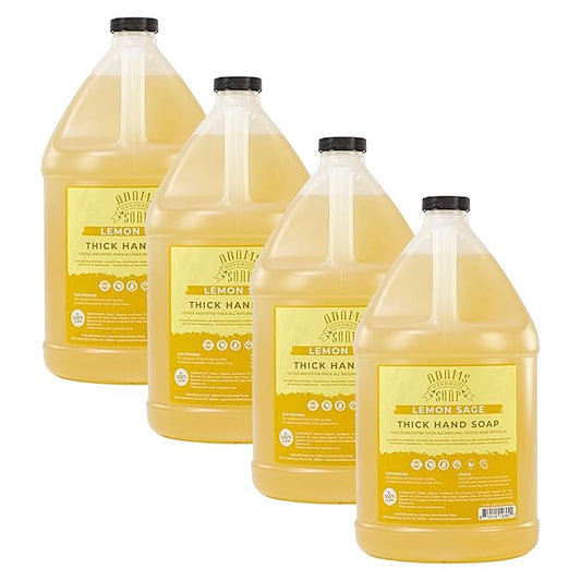 Adams Handmade Soap Thick Organic Castile Liquid Hand Soap 1 Gallon Refill - Lemon Sage (Pack of 4)