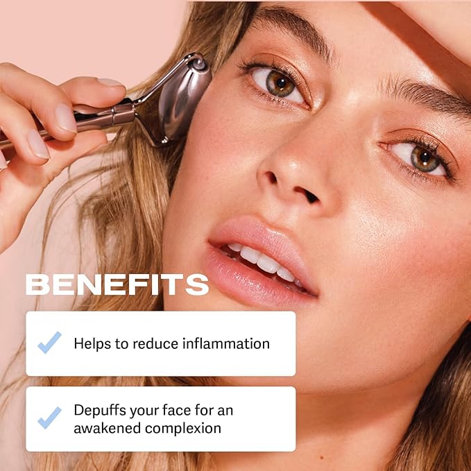 Sacheu Stainless Steel Face Roller Skin Care and Lymphatic Drainage — Cooling Metal Roller for Puffiness, Wrinkles, and Face Lifting, Dual-Sided Facial and Eye Massager, Includes Travel Pouch