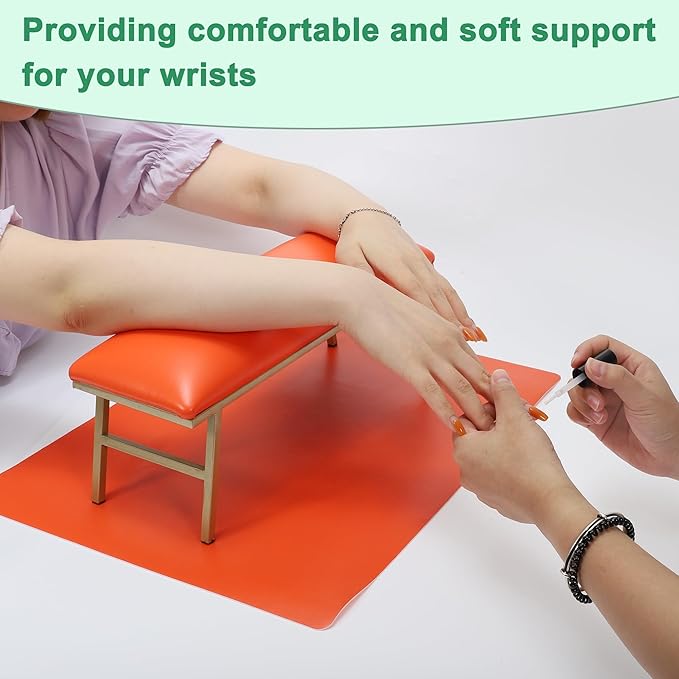 VOCOSTE 1 Set Arm Rest for Nails Tech, Non-Slip Nail Arm Rest, Manicure Hand Rest with Nail Table Mat, Hand Rest for Nails Tech, Nail Hand Rest, Orange