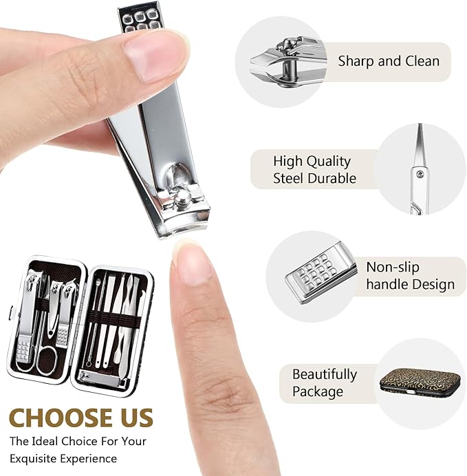 Geosar 12 Sets Manicure Set Nail Clippers Set Pedicure Kit 12 in 1 Stainless Steel Professional Grooming Kits Nail Care Tools with Travel Case for Men Women(Modern Style)