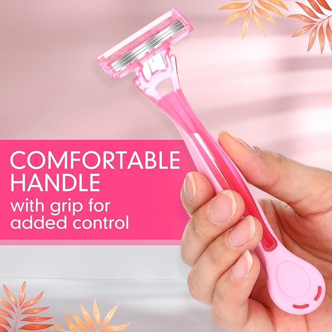 Lasnten 60 Pcs Women's Disposable Razors Bulk 3 Blades Sensitive Skin Razors for a Smooth and Comfortable Shave
