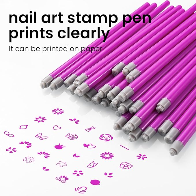 30PCS Nail Art Stamp Pen Set Nail Flower Butterfly Design Stamping Pens 3s Quick Nail Design Tools with Different Patterns, For Beginner DIY Salon Manicure
