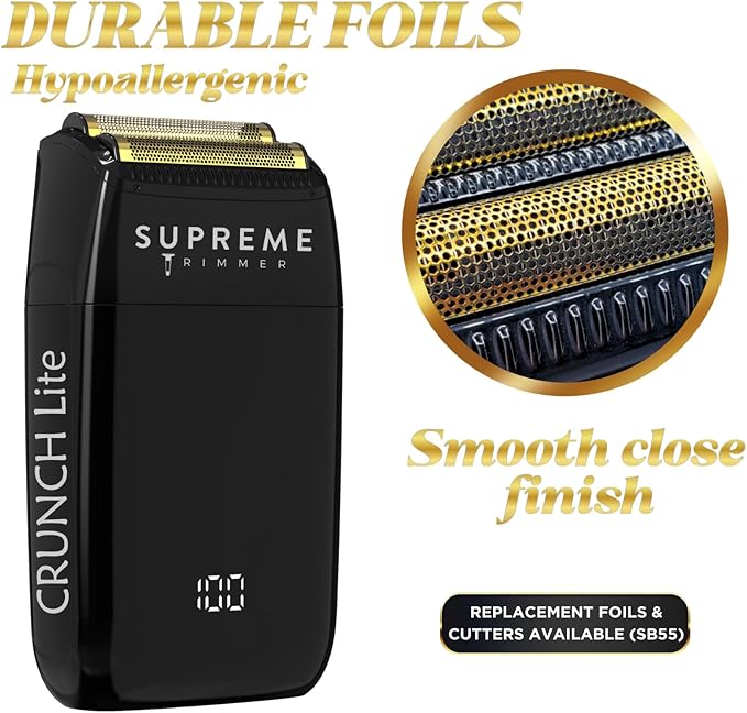 Supreme Trimmer Replacement Foil & Cutter SB55 | Hypoallergenic Foil for Crunch Lite STF600 | Black