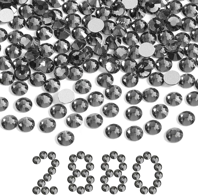Beadsland Flatback Rhinestones Bulk,2880pcs Gray Rhinestones for Nails Crafts Clothes DIY Decoration, Black Diamond, SS30, 6.3-6.5mm