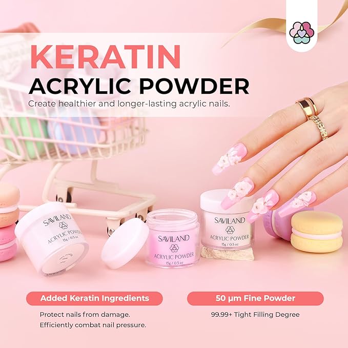 SAVILAND Christmas Acrylic Nail Kit Gift Set: Clear White Pink Acrylic Powder with Nail Drill 50ml Liquid 6 Color Winter Spring Gel Nail Polish Brush for Extension Carving