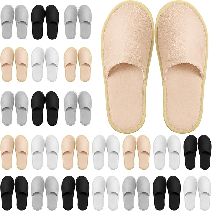 Geyoga 24 Pairs Disposable Slippers for Guests Bulk 2 Size Cotton Hotel Spa House Slippers for Graduation Wedding Party Shoeless Home Travel Individually Wrapped