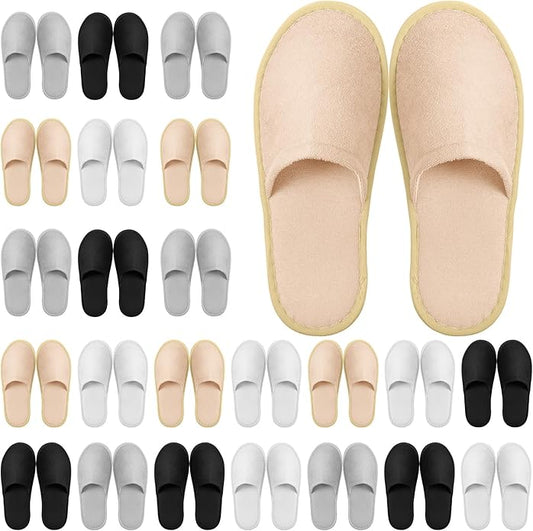 Geyoga 24 Pairs Disposable Slippers for Guests Bulk 2 Size Cotton Hotel Spa House Slippers for Graduation Wedding Party Shoeless Home Travel Individually Wrapped