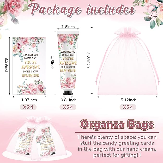 24 Sets Baby Shower Hand Cream Bulk Shower Inspirational Favors Bridal Thank You Appreciation Hand Cream for Guests Travel Size Lotion with Organza Bags