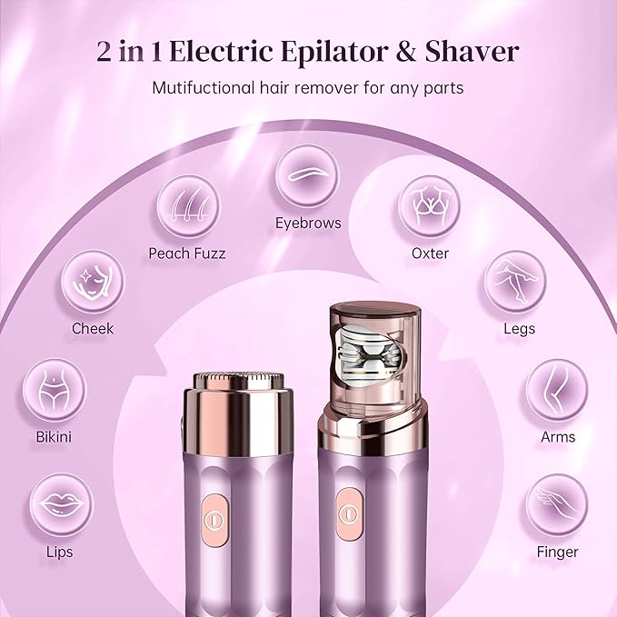 Facial Epilator Hair Remover, Electric Hair Removal Epilator for Women, Plucker for Face/Lip, Portable 2-in-1 Lipstick Styling Epilation System,18 Carat Gold Plated Head with Pouch