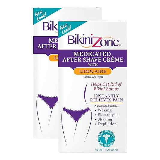 Bikini Zone Medicated After Shave Crème with Soothing Lidocaine, 1 Oz, 2 Pack
