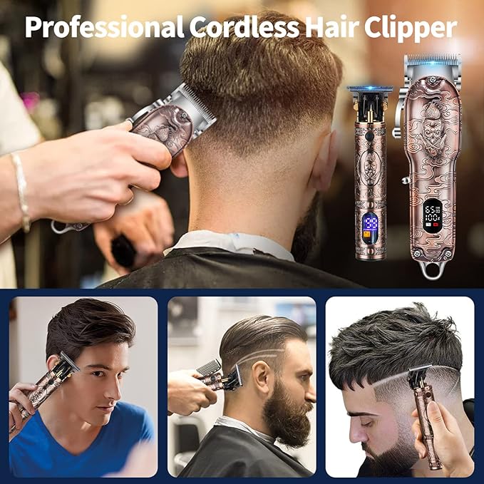 Roziapro Hair Clippers for Men T-Blade Trimmer Professional Barber Clippers - Cordless Hair Cutting Beard Trimmer Mens Electric Hair Trimmer Rechargeable Gold Knight Grooming Kit （Rose Gold）