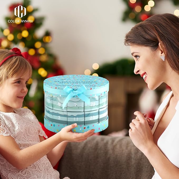 Color Nymph Makeup Advent Calendar, 24 Days Advent Calendar Valentines Day Birthday Makeup Gift Sets for Beauty Cosmetics Kit For Teens Girlfriend Daughters Surprise Holiday Gift Mint Green