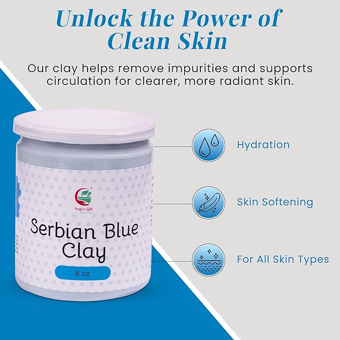 Serbian Blue Clay Powder 8 oz (227g) | 100% Natural Cambrian Clay For Skin & Soap Making | By Yogi's Gift®