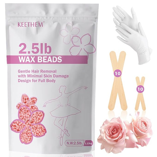 Wax Beads, Hard Wax Beads Hair Removal - 2.5 lbs Wax Beads for Sensitive Skin - Hard Wax Recommended for Full Body Bikini Brazilian Waxing (Rose)