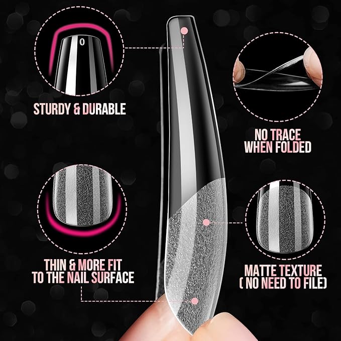 Makartt Gel X Nails Kit 500Pc Soft Gel Full Cover Tips, Medium Coffin Clear Tips Bundle with UV Nail Glue 15ML, 3-in-1 Base Coat & Slip Solution