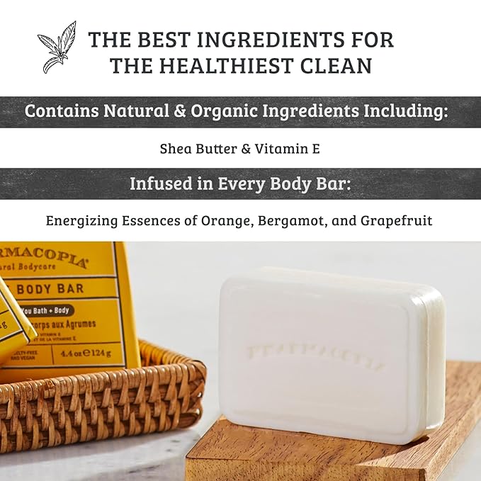 Pharmacopia Citrus Body Bar – Aromatherapy Body Soap with Natural & Organic Ingredients – Vegan Wash Bar for Men & Women, 4.4oz, Pack of 3